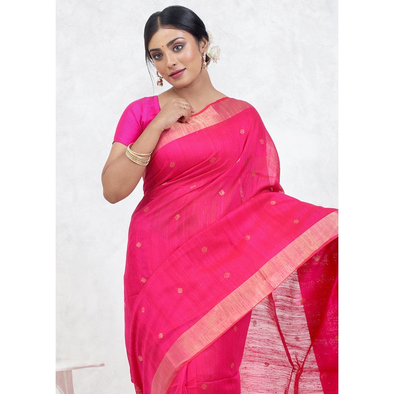 Pink Matka Pure Silk Saree With Blouse Piece - JD986579621