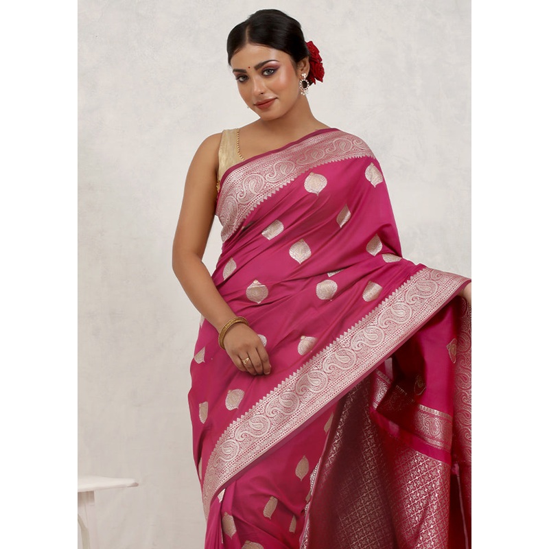 Pink Uppada Silk Saree With Blouse Piece - JD986579657