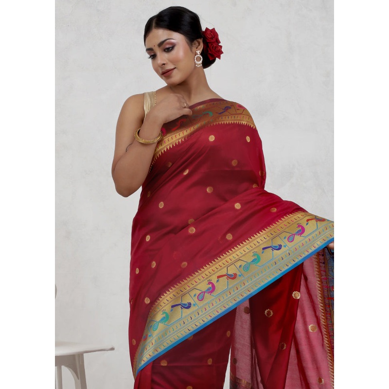 Red Dupion Silk Saree With Blouse Piece - JD986579656