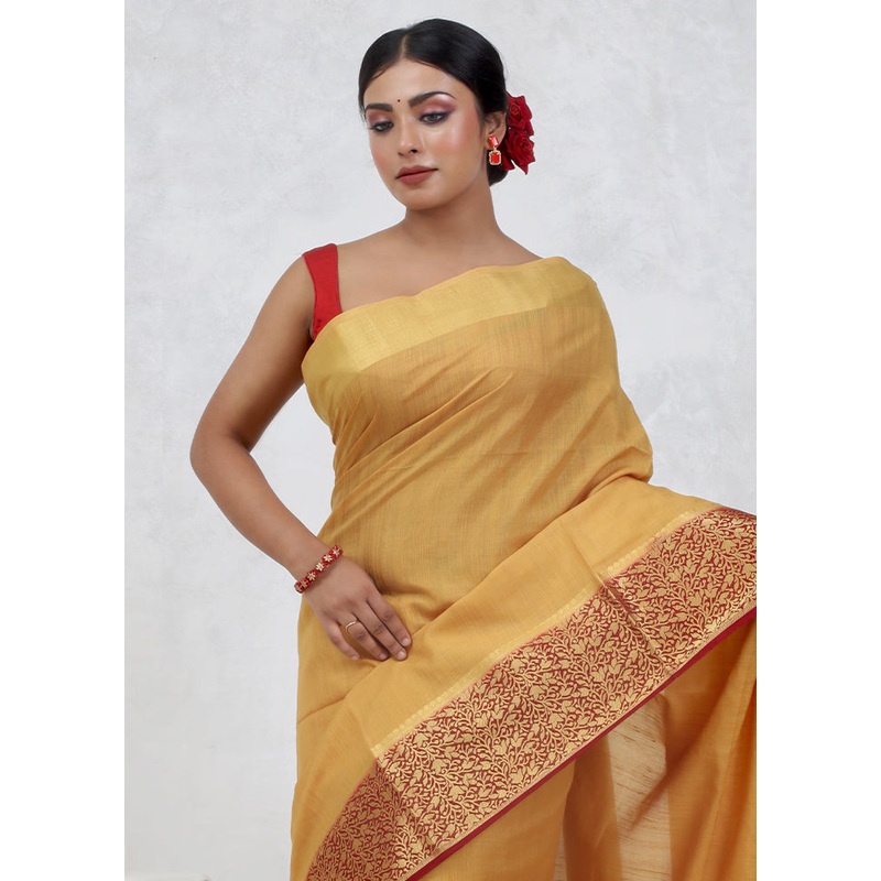 Yellow Dupion Silk Saree With Blouse Piece - JD986579652