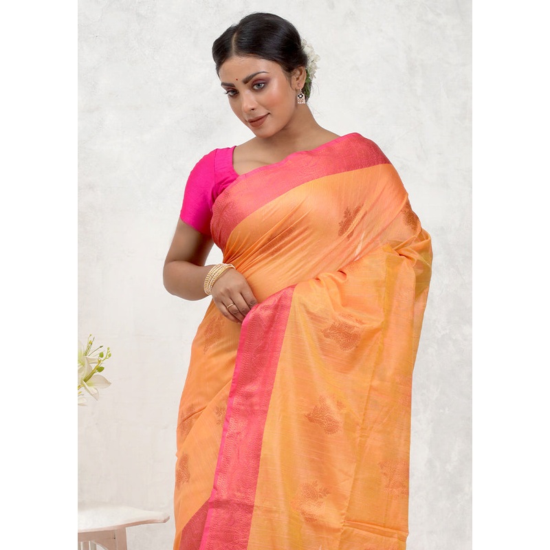 Yellow Dupion Silk Saree With Blouse Piece - JD986579721