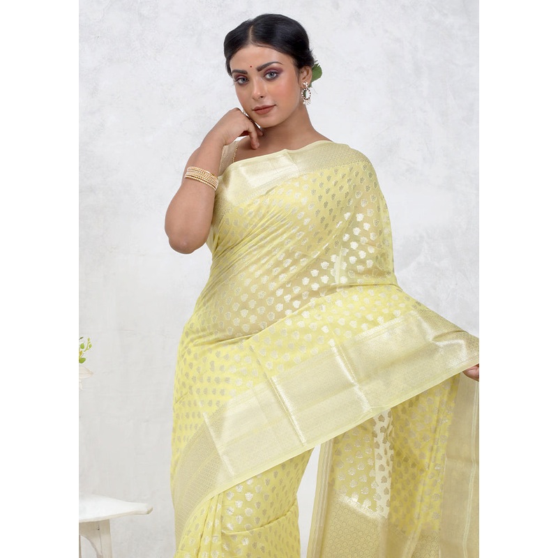 Yellow Kora Silk Saree With Blouse Piece - JD986579732