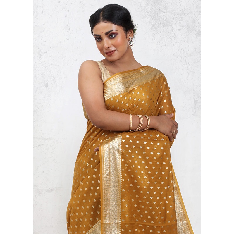 Yellow Pure Cotton Saree With Blouse Piece - JD986579702