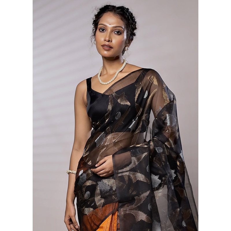 Black Matka Pure Silk Saree With Blouse Piece - JD986579481