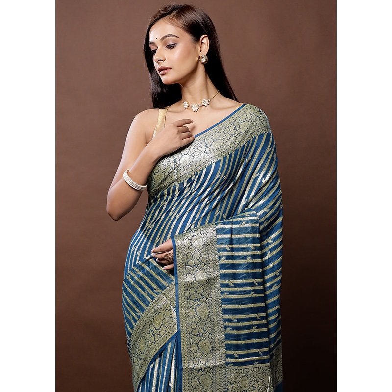 Blue Georgette Saree With Blouse Piece - JD986579353
