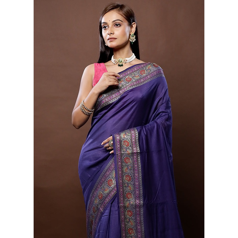 Blue Georgette Saree With Blouse Piece - JD986579354