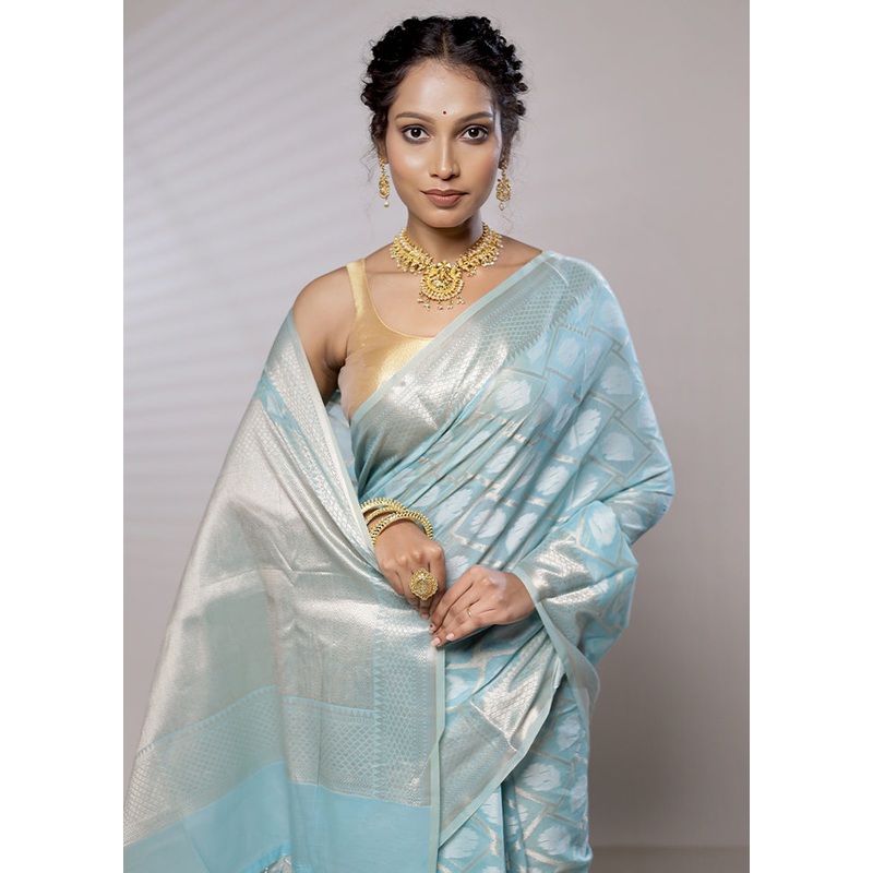 Blue Kora Silk Saree With Blouse Piece - JD986579477