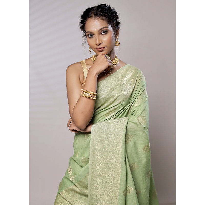 Green Georgette Saree With Blouse Piece - JD986579465