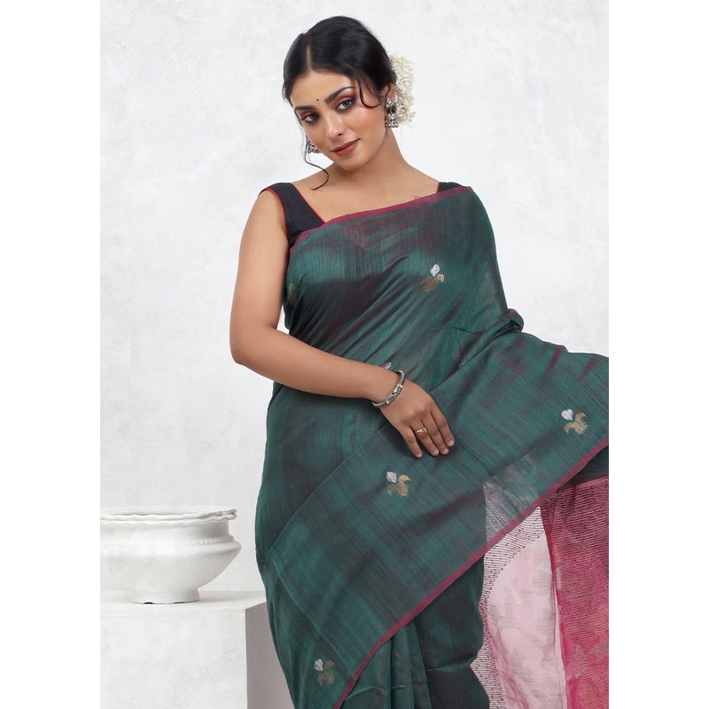 Green Matka Pure Silk Saree With Blouse Piece - JD986579538