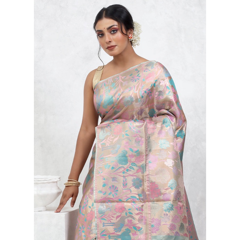 Grey Kanchipuram Pure Silk Saree With Blouse Piece - JD986579501
