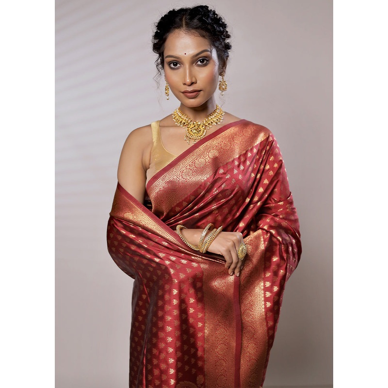 Maroon Dupion Silk Saree With Blouse Piece - JD986579454
