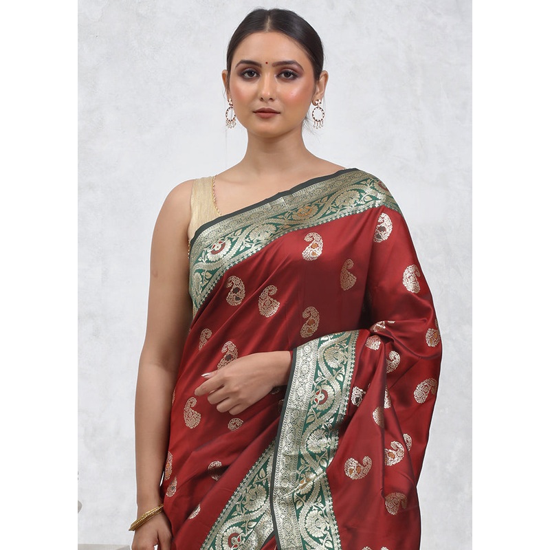 Maroon Dupion Silk Saree With Blouse Piece - JD986579531