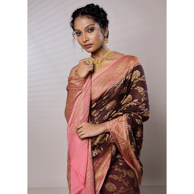 Maroon Pure Georgette Saree With Blouse Piece - JD986579453