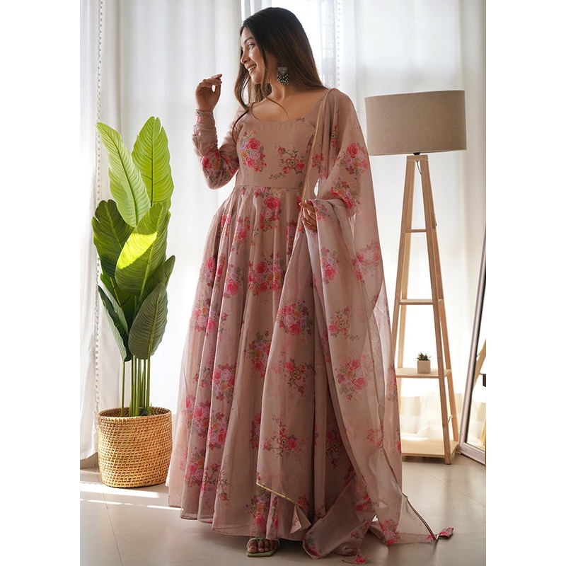 Peach Readymade Pure Net Anarkali Gown - JD986579363