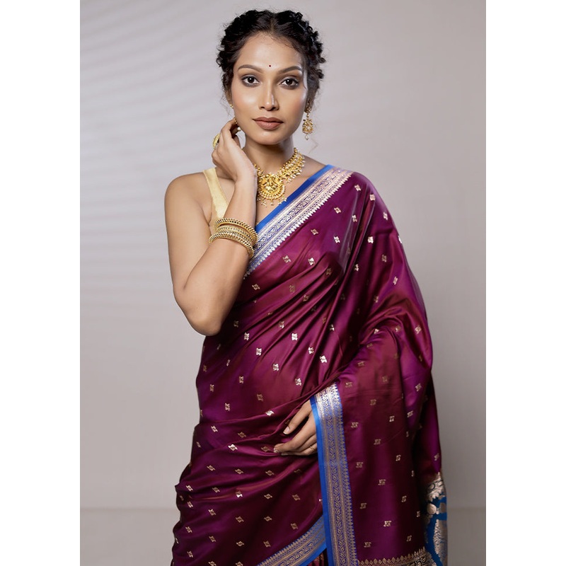 Pink Banarasi Silk Saree With Blouse Piece - JD986579452