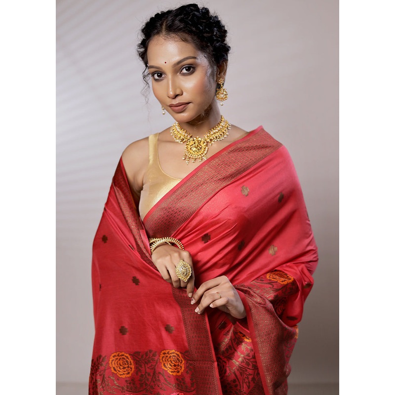 Pink Dupion Silk Saree With Blouse Piece - JD986579450