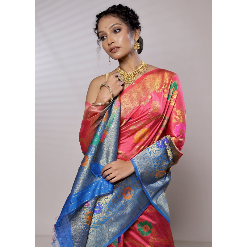 Pink Dupion Silk Saree With Blouse Piece - JD986579451