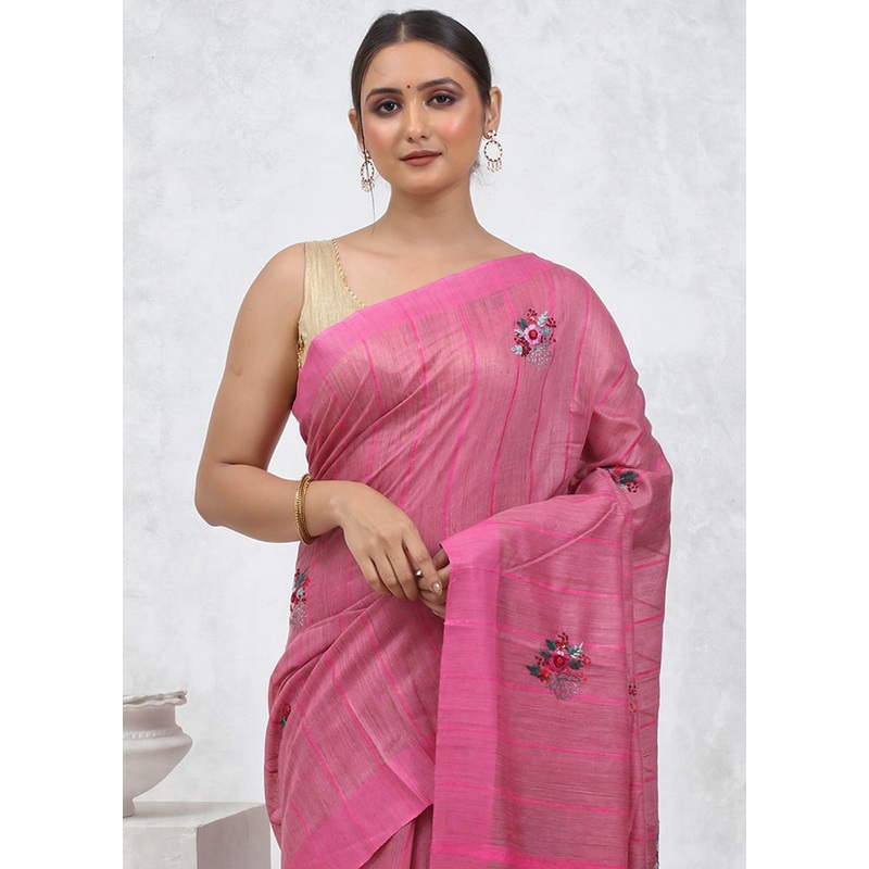 Pink Dupion Silk Saree With Blouse Piece - JD986579522