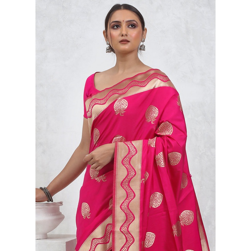 Pink Dupion Silk Saree With Blouse Piece - JD986579523