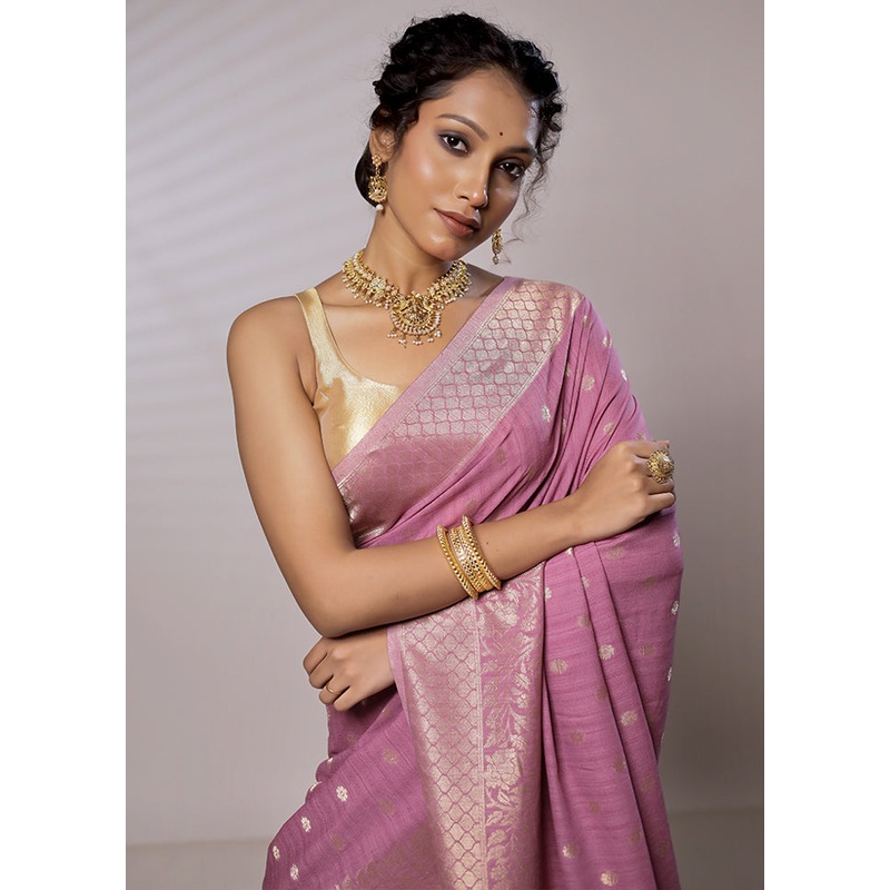 Pink Georgette Saree With Blouse Piece - JD986579449
