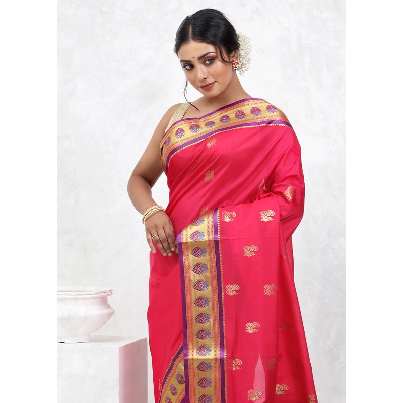 Pink Kanjivaram Silk Saree With Blouse Piece - JD986579514
