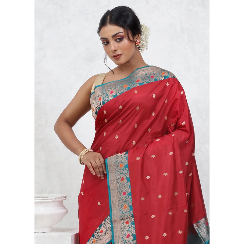 Pink Katan Pure Silk Saree With Blouse Piece - JD986579512