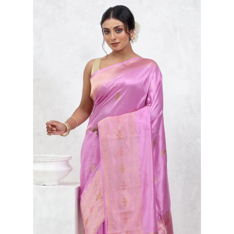 Pink Katan Pure Silk Saree With Blouse Piece - JD986579513