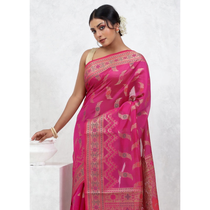 Pink Kora Silk Saree With Blouse Piece - JD986579509