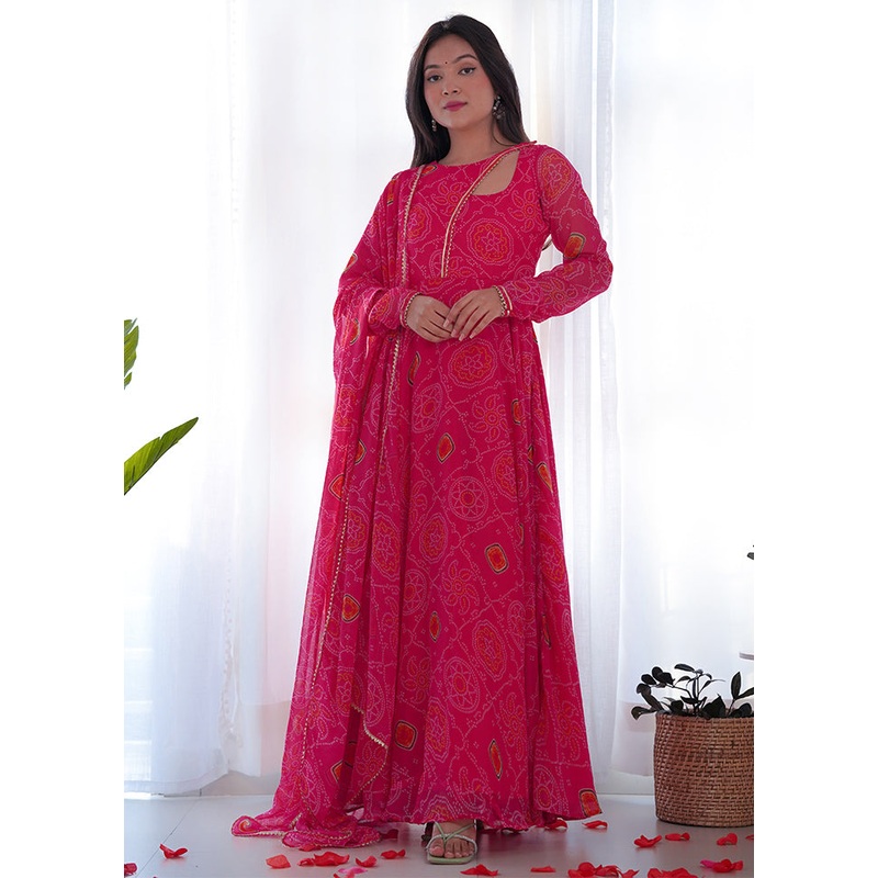 Pink Readymade Pure Silk Anarkali Gown - JD986579362