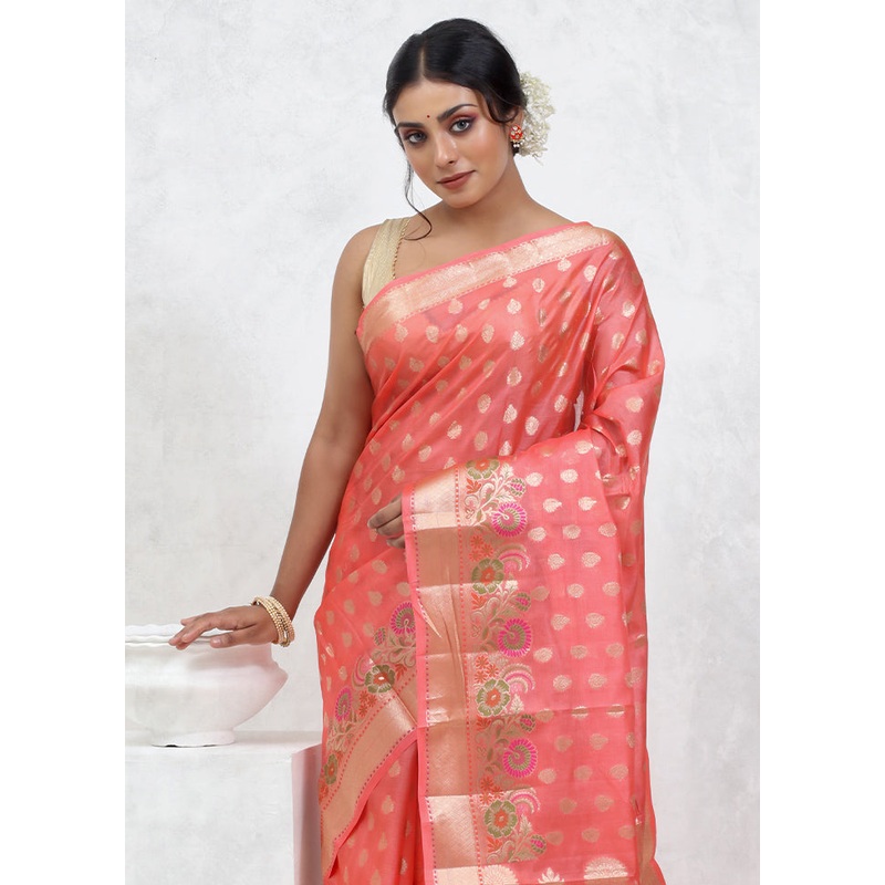 Pink Tussar Silk Saree With Blouse Piece - JD986579502