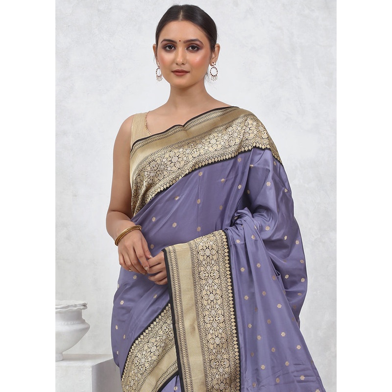 Purple Katan Pure Silk Saree With Blouse Piece - JD986579500