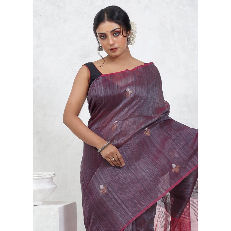 Purple Matka Pure Silk Saree With Blouse Piece - JD986579498