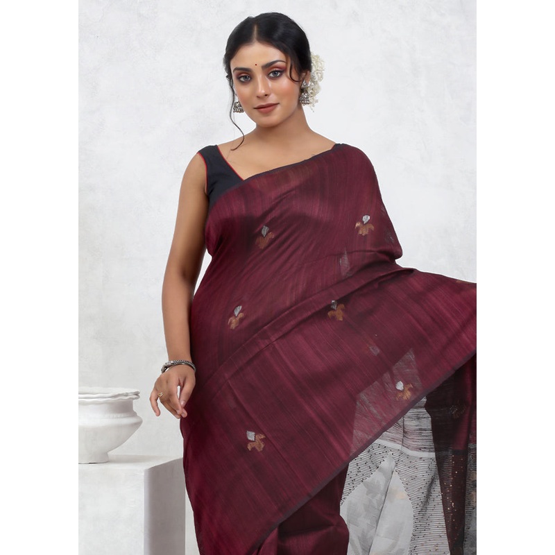 Purple Matka Pure Silk Saree With Blouse Piece - JD986579499