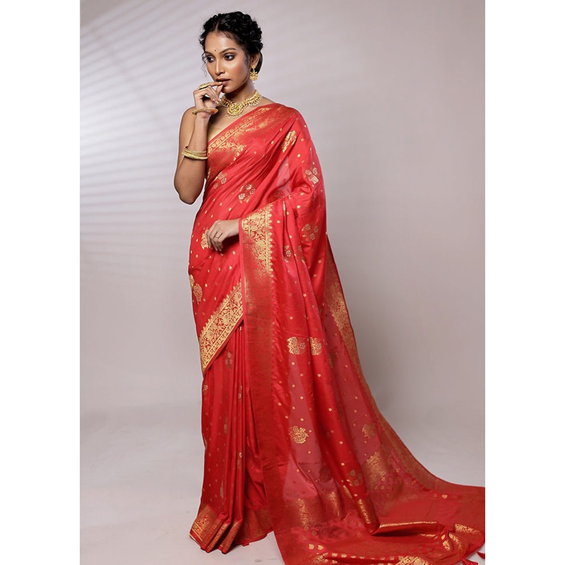 Red Georgette Saree With Blouse Piece - JD986579444