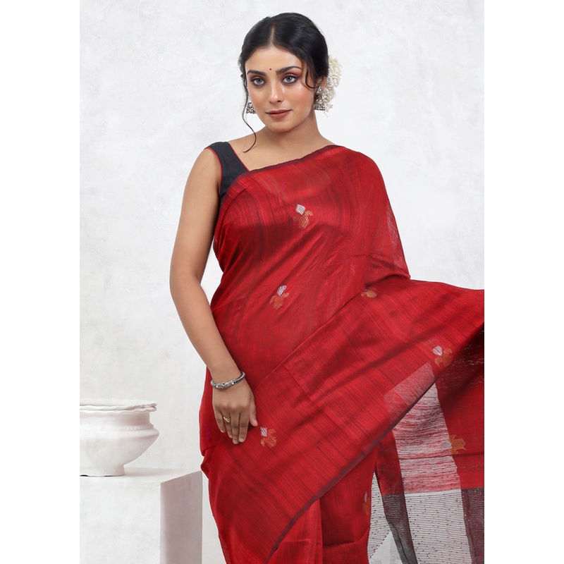 Red Matka Pure Silk Saree With Blouse Piece - JD986579494