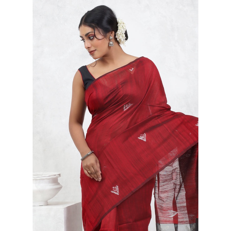 Red Matka Pure Silk Saree With Blouse Piece - JD986579495