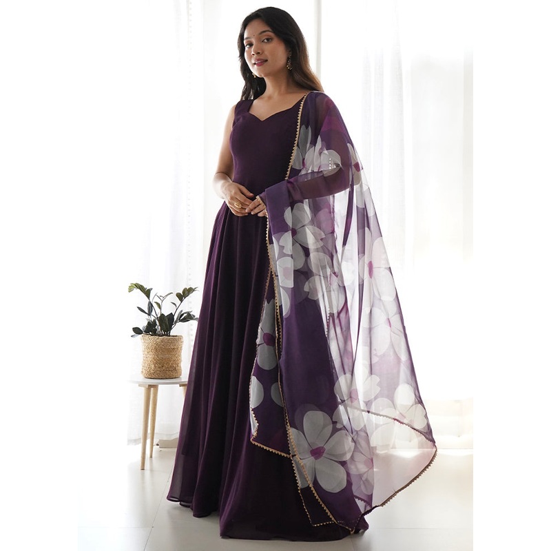 Wine Readymade Pure Georgette Anarkali Gown - JD986579360