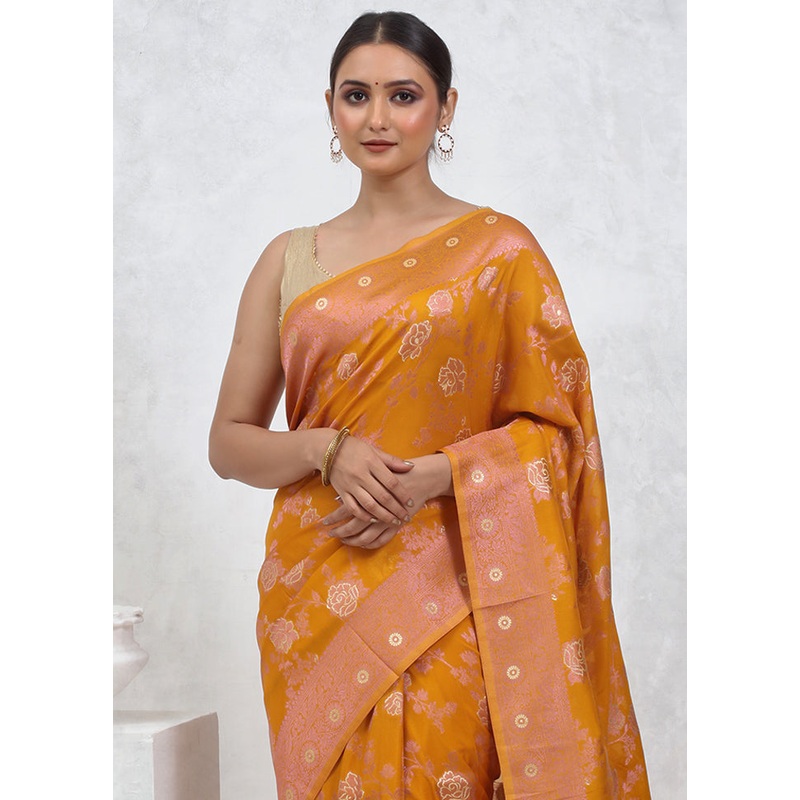 Yellow Georgette Saree With Blouse Piece - JD986579490