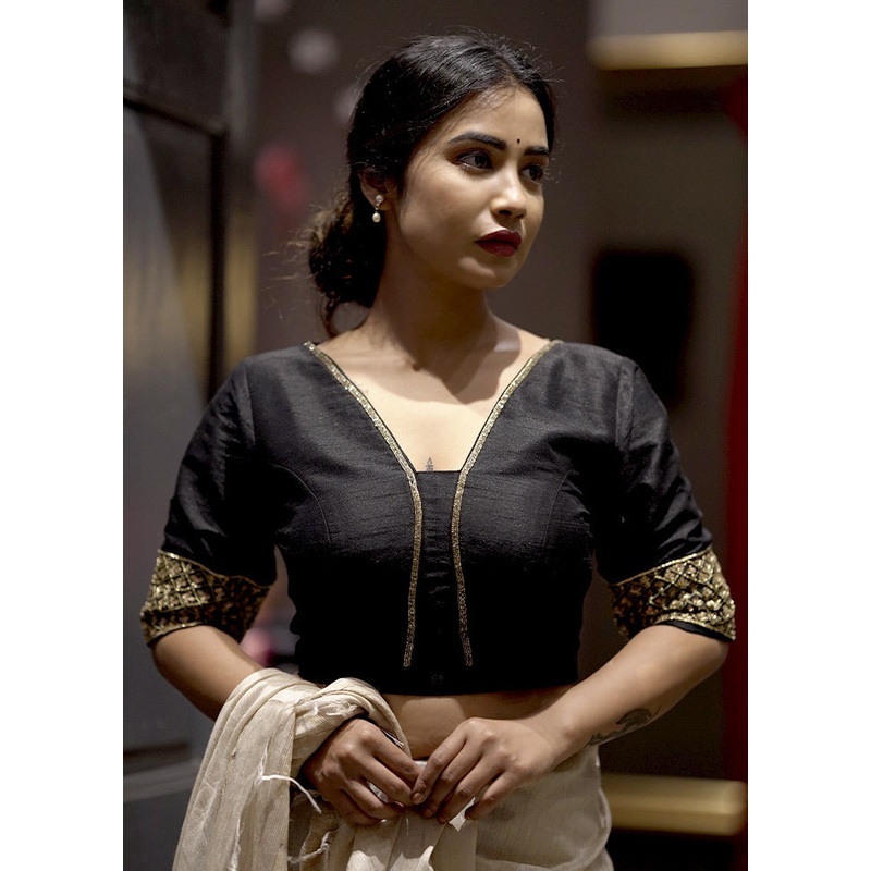 Black Dupion Silk Designer Blouse - JD986579171