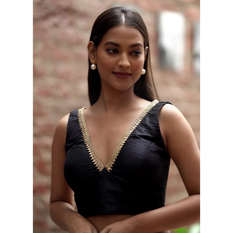 Black Dupion Silk Designer Blouse - JD986579172