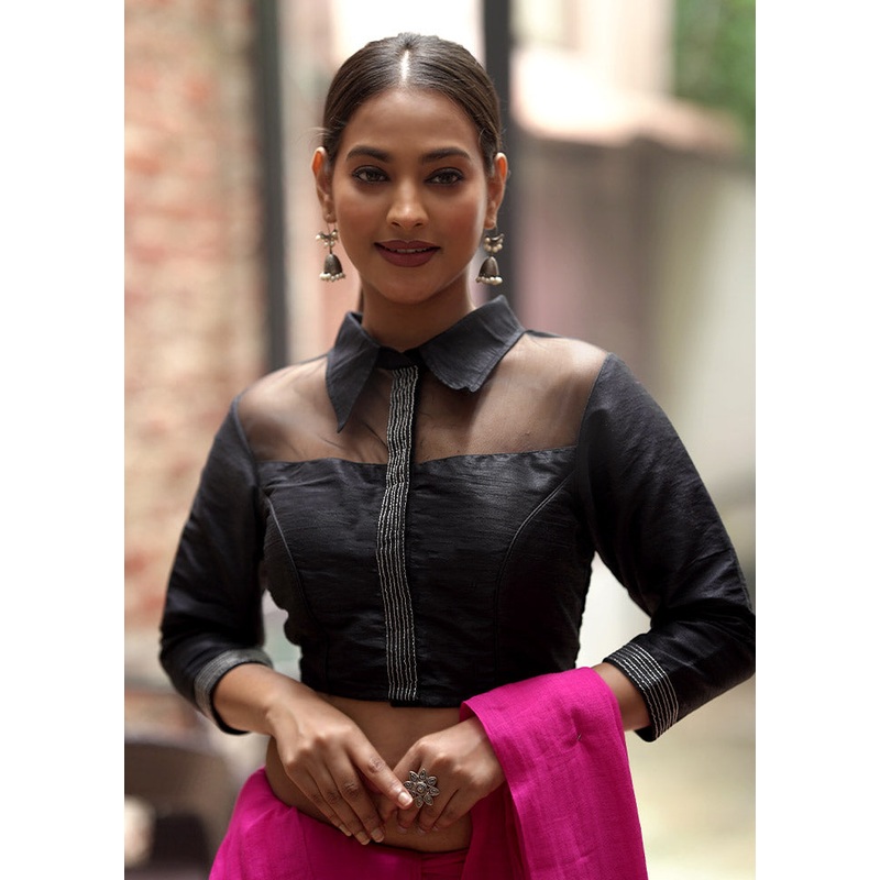 Black Dupion Silk Designer Blouse - JD986579174