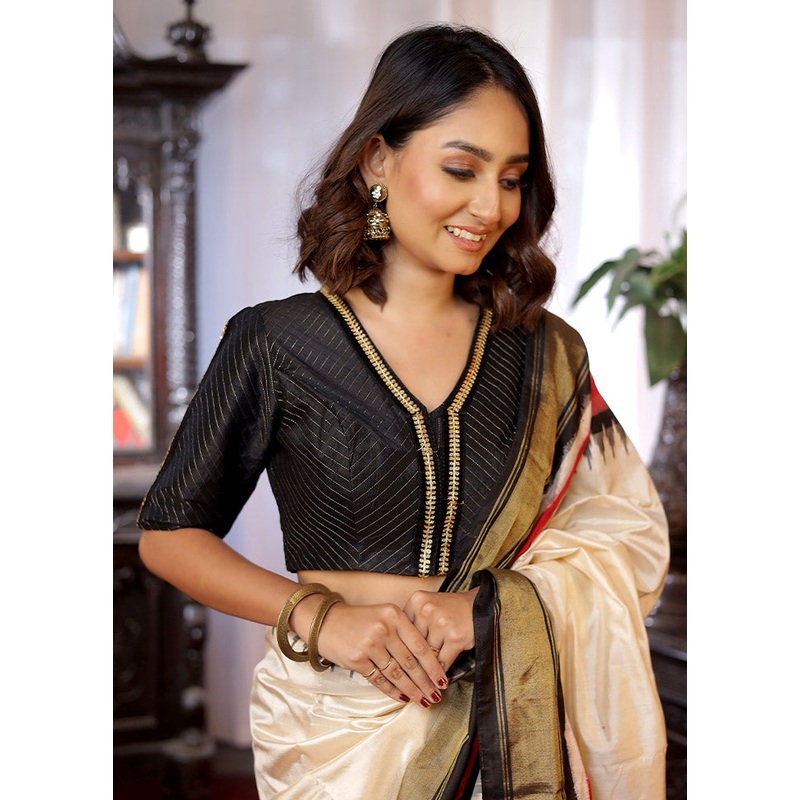 Black Dupion Silk Designer Blouse - JD986579186