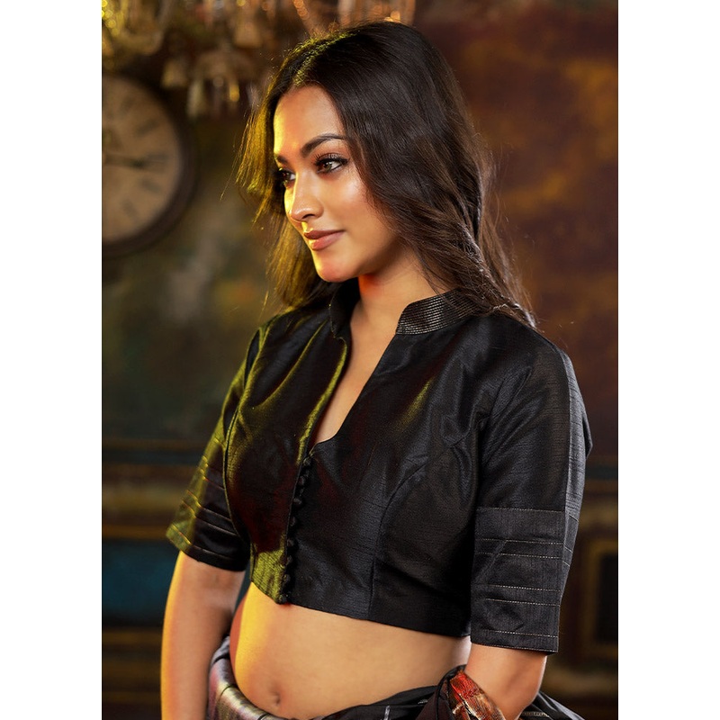 Black Dupion Silk Designer Blouse - JD986579187