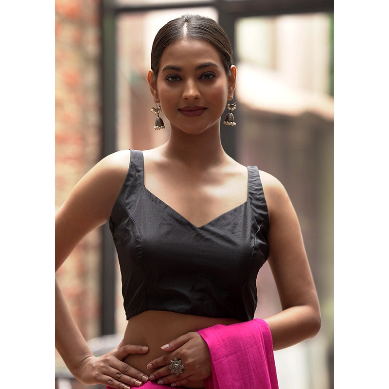 Black Silk Designer Blouse - JD986579178