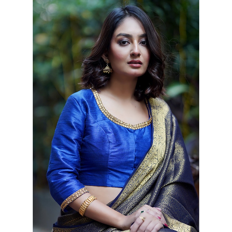 Blue Dupion Silk Designer Blouse - JD986579191
