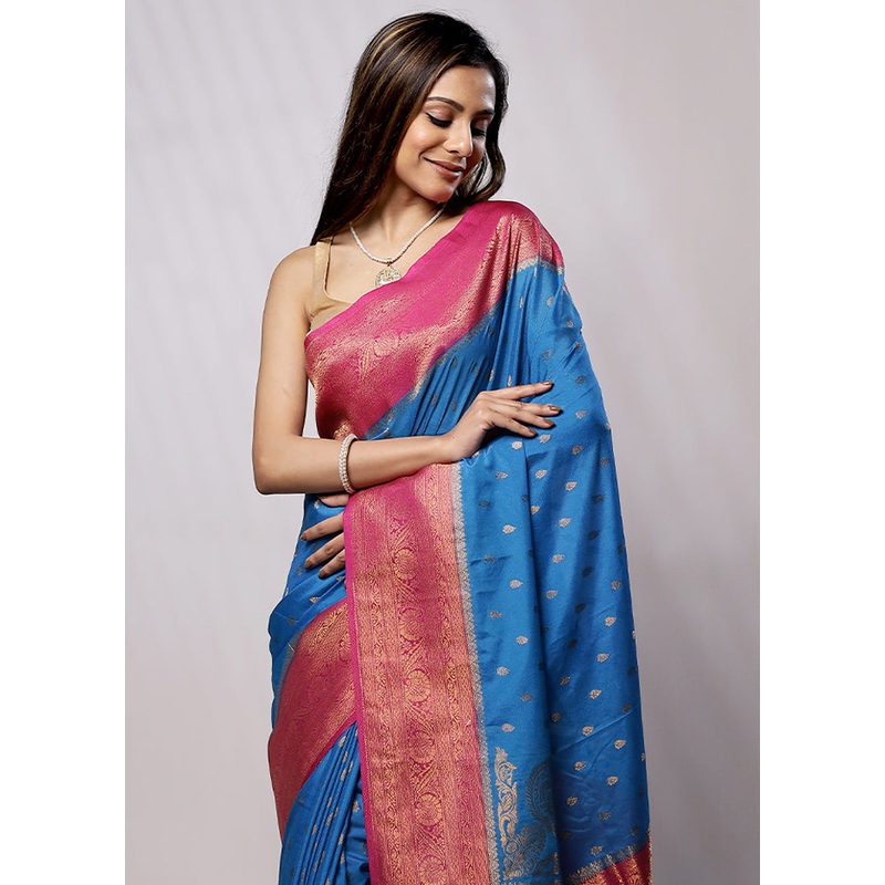 Blue Georgette Saree With Blouse Piece - JD986579238