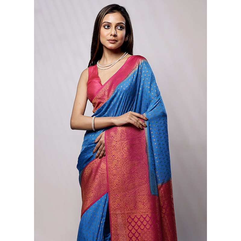 Blue Georgette Saree With Blouse Piece - JD986579239