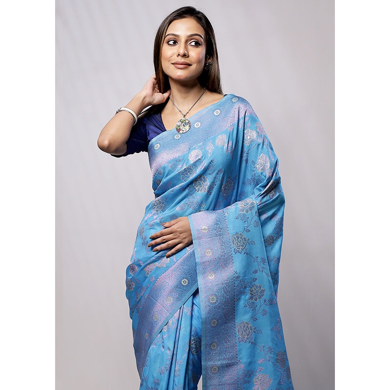 Blue Georgette Saree With Blouse Piece - JD986579240