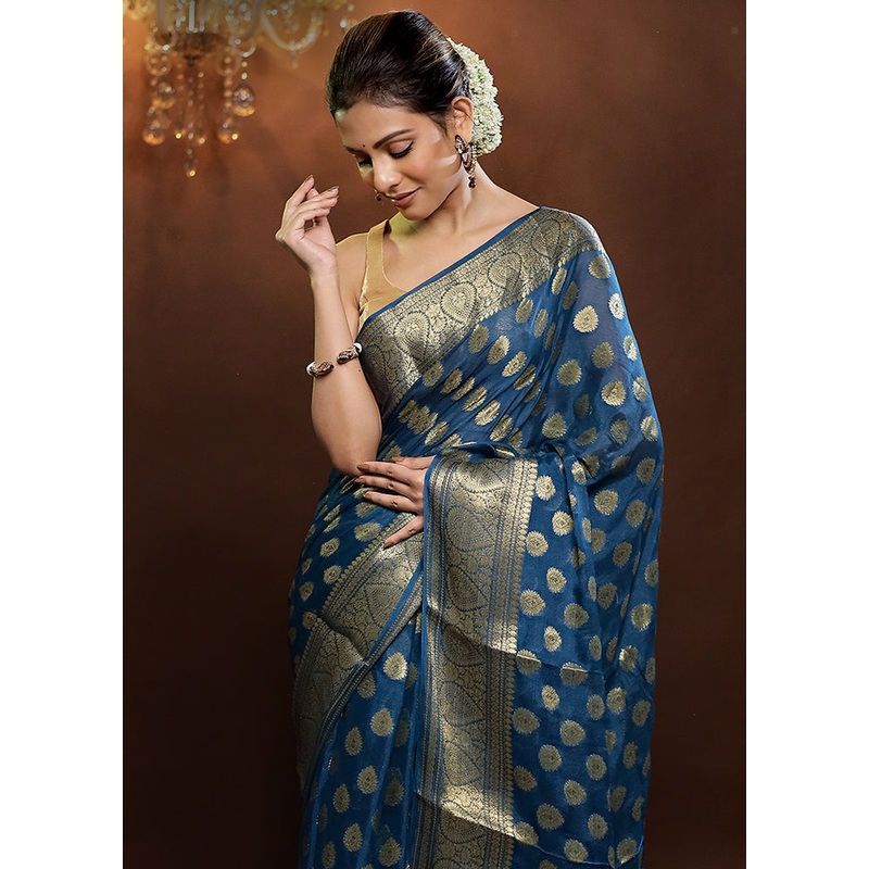 Blue Georgette Saree With Blouse Piece - JD986579241