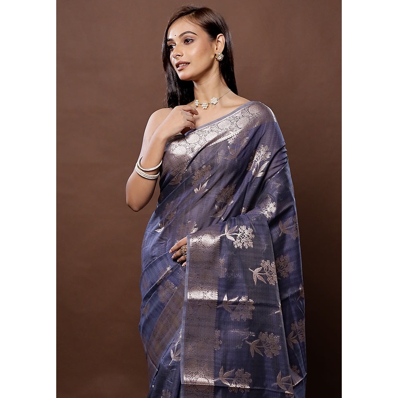 Blue Kora Silk Saree With Blouse Piece - JD986579330